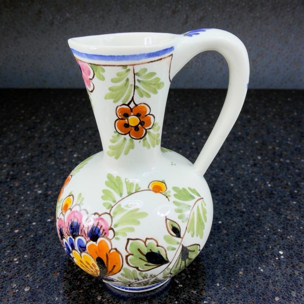 Delft Hand Painted Porcelain Ceramic Vase Jug Pitcher Made in Holland Signed VTG